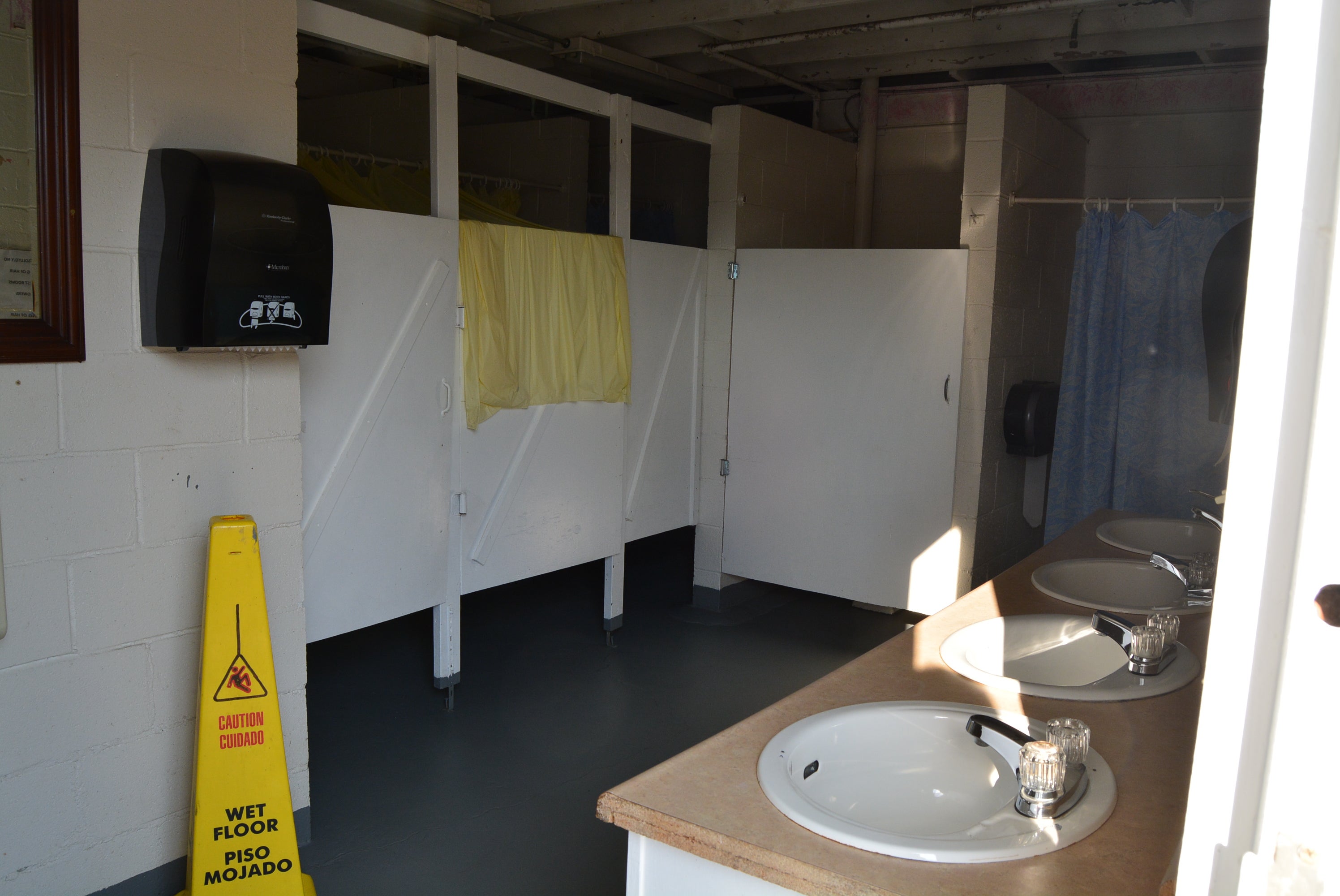 Bathrooms are located in the middle of the campground which is not convenient for those camped in the tent section.