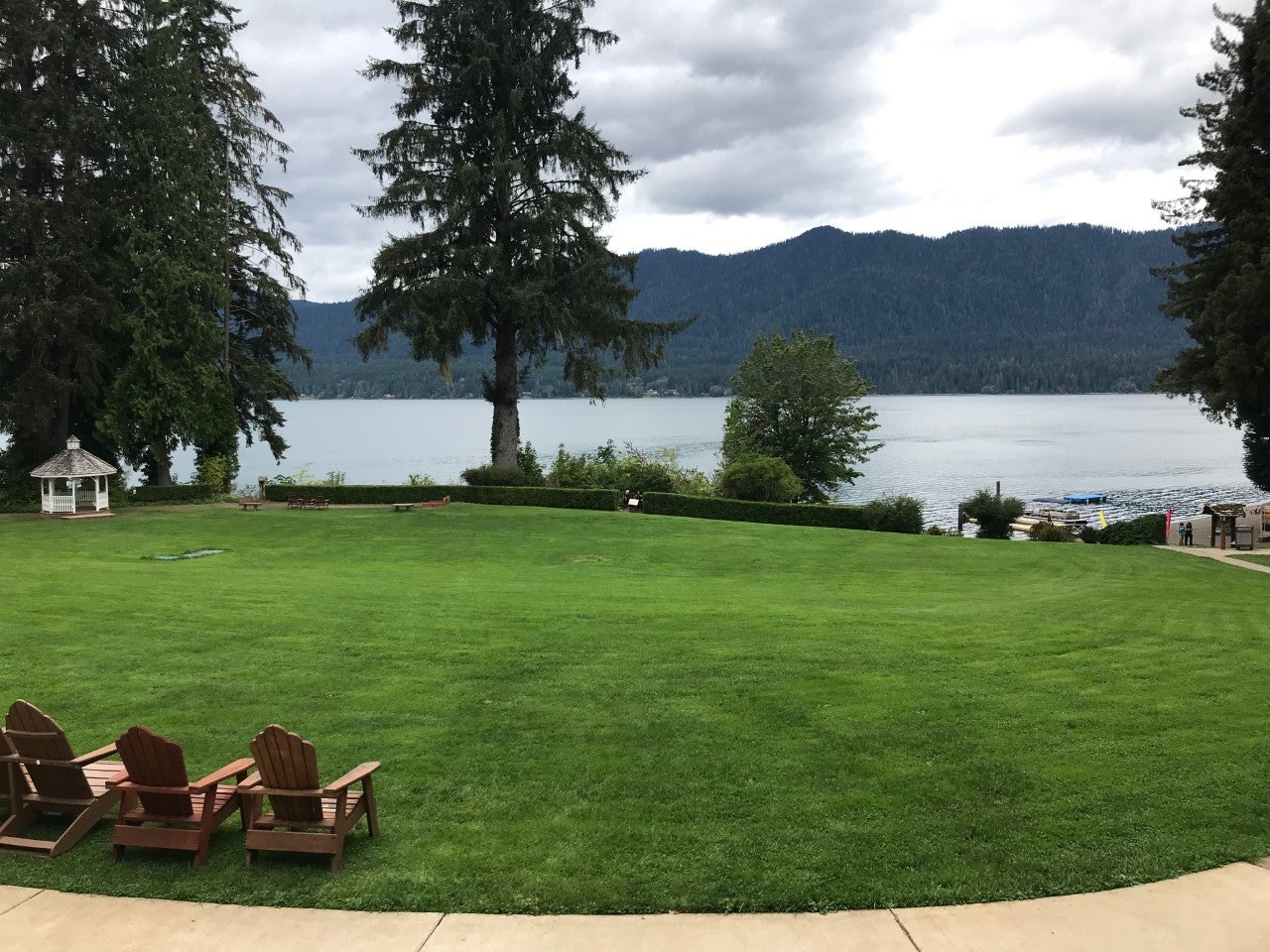 sitting on the porch of Lake Quinault Lodge