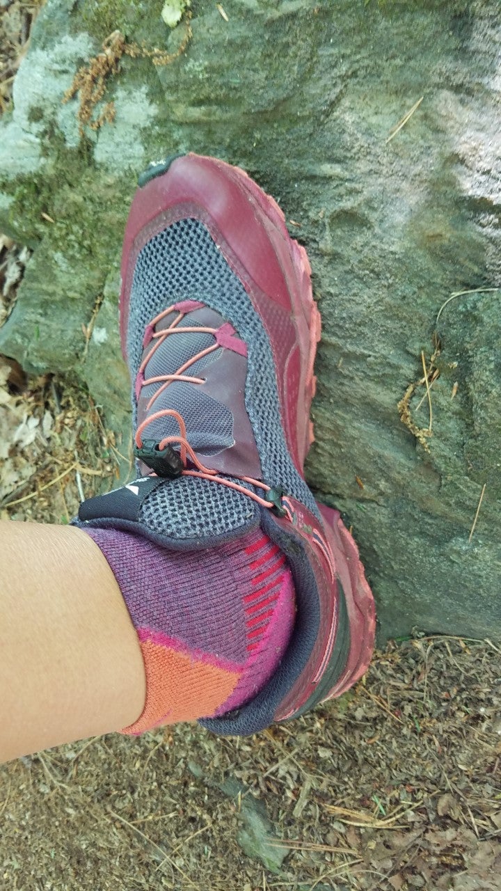 The 1/4 hiking sock is tall enough to cover the high tongue on my shoe.