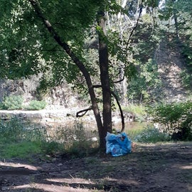 This was our campsite after we spent an hour clearing it. We bagged our trash and left it. They never came by to collect trash. Others just threw their trash on the ground.