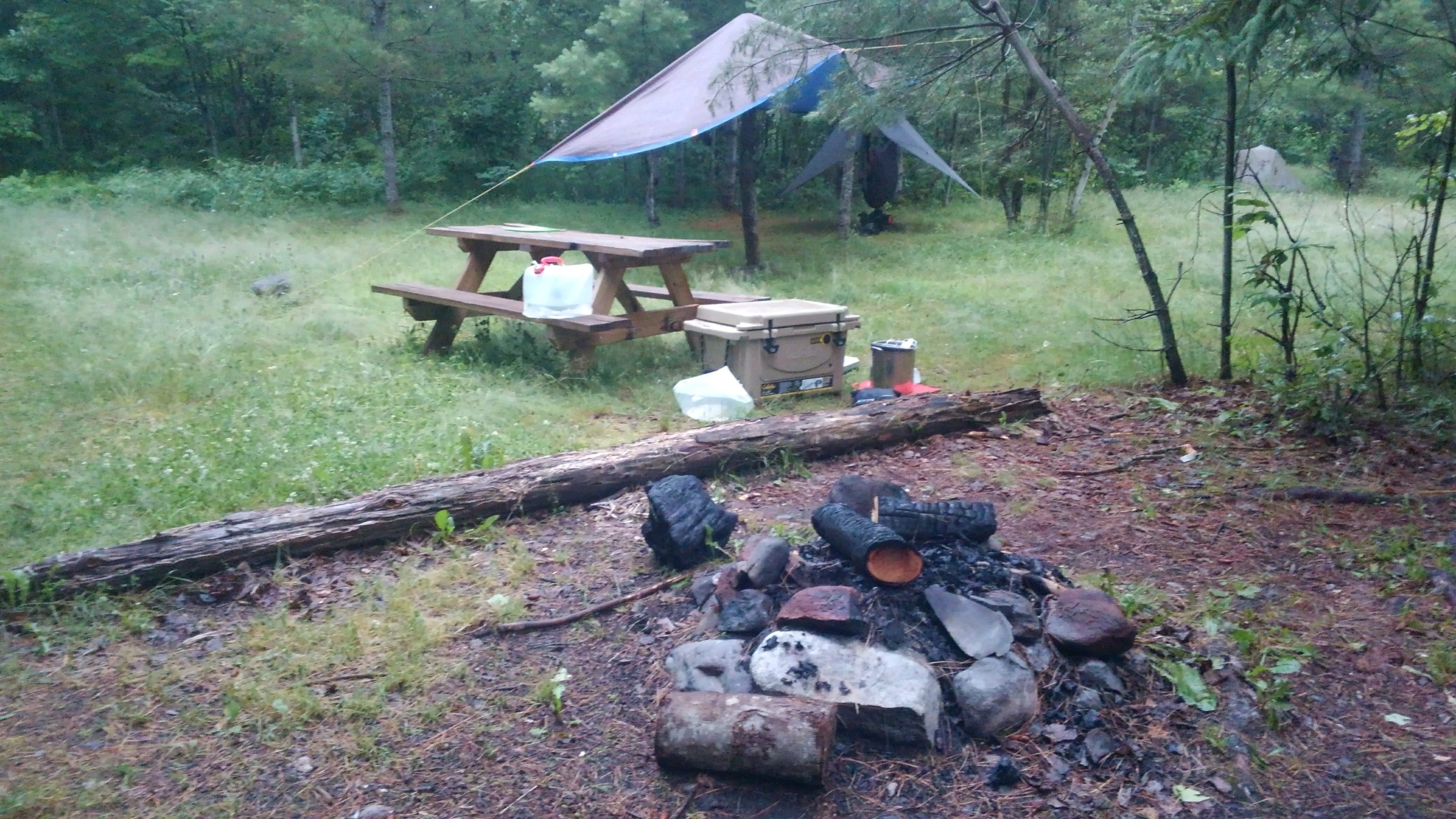Campsite with large fire ring which could use some maintenance.
