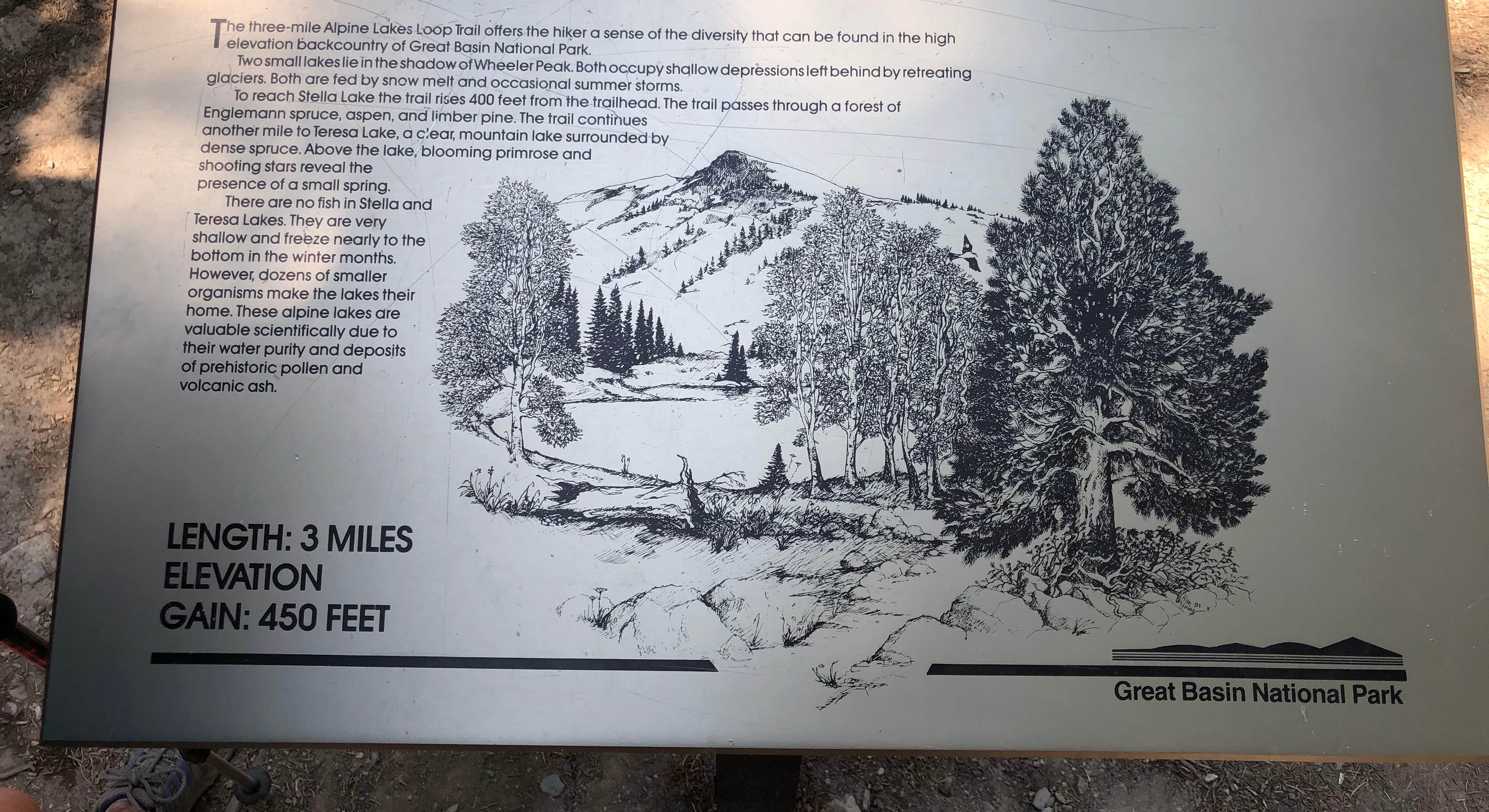Alpine Lakes Loop Trail Sign Near Baker Creek Campground Great Basin National Park