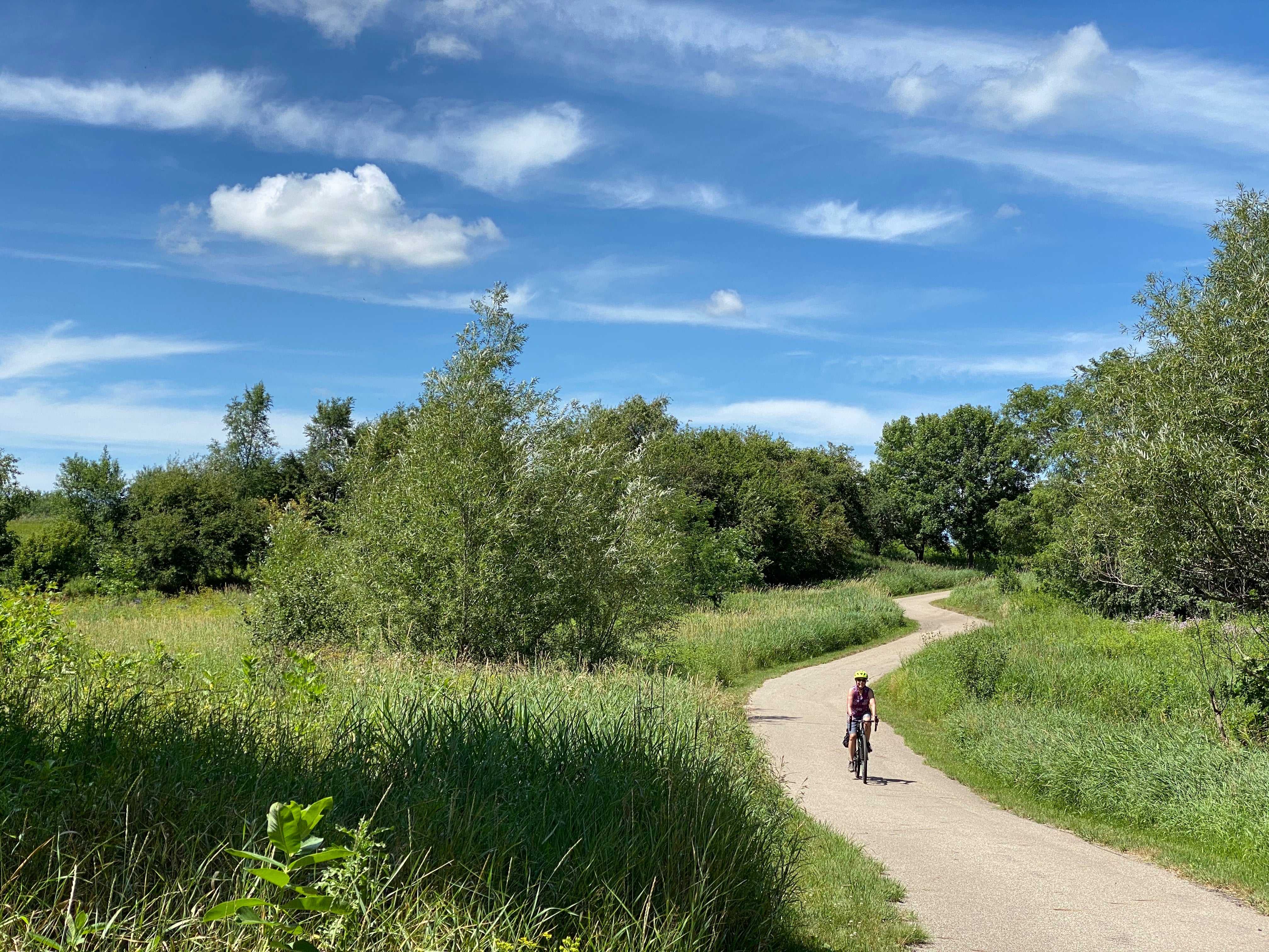 Bike trail through a prairie setting in Jackson.
