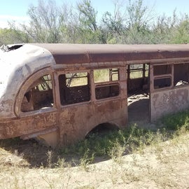 Abandoned bus on the north side of the lake