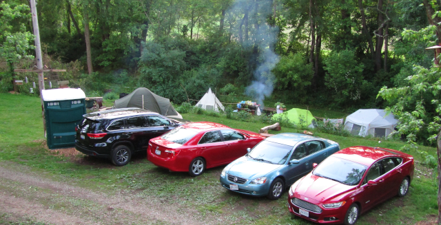 Campsite parking is available for drive-in campers.
