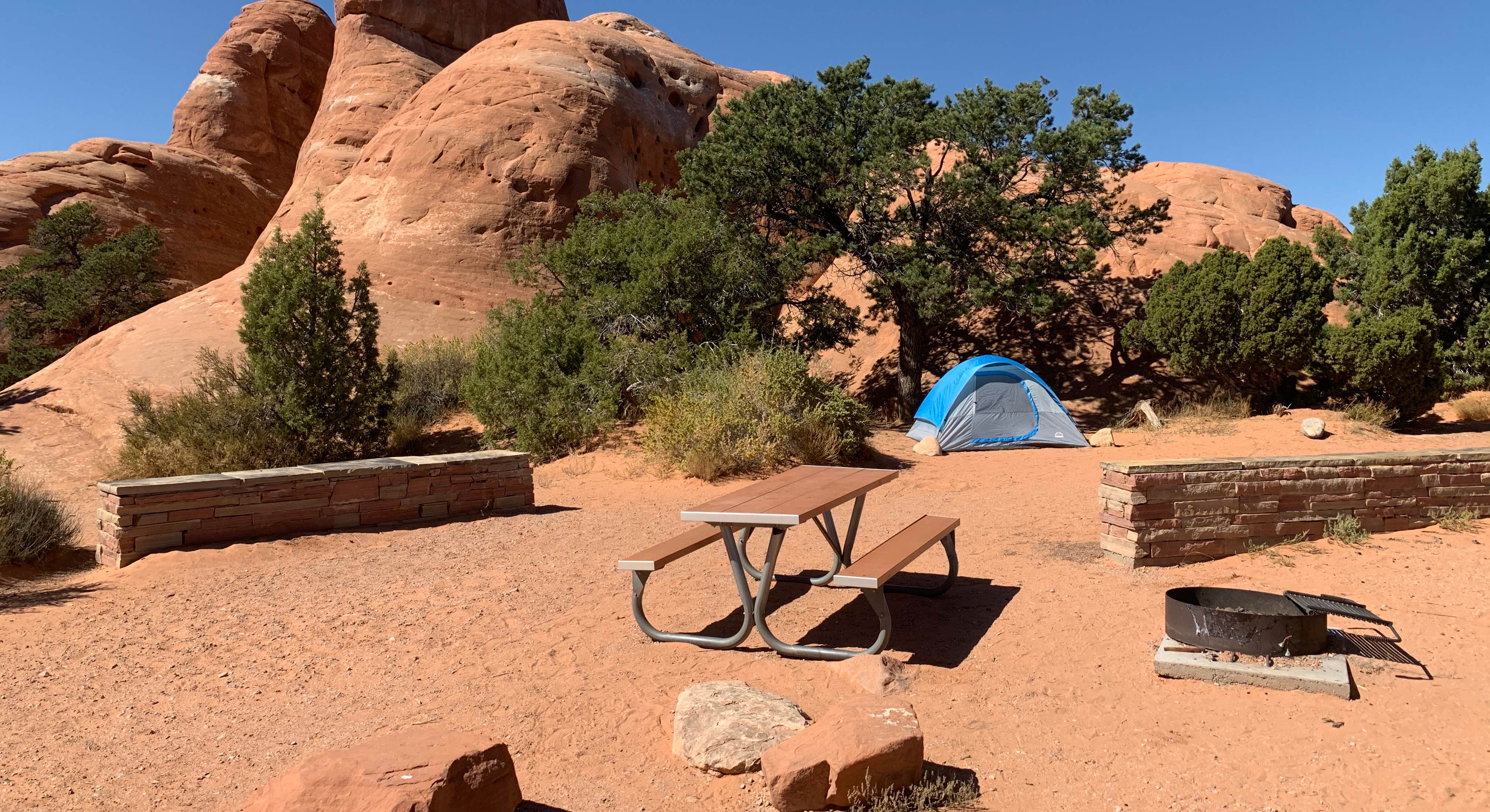 Campsite Setup with Tent at Devils Garden Campground in Arches National Park