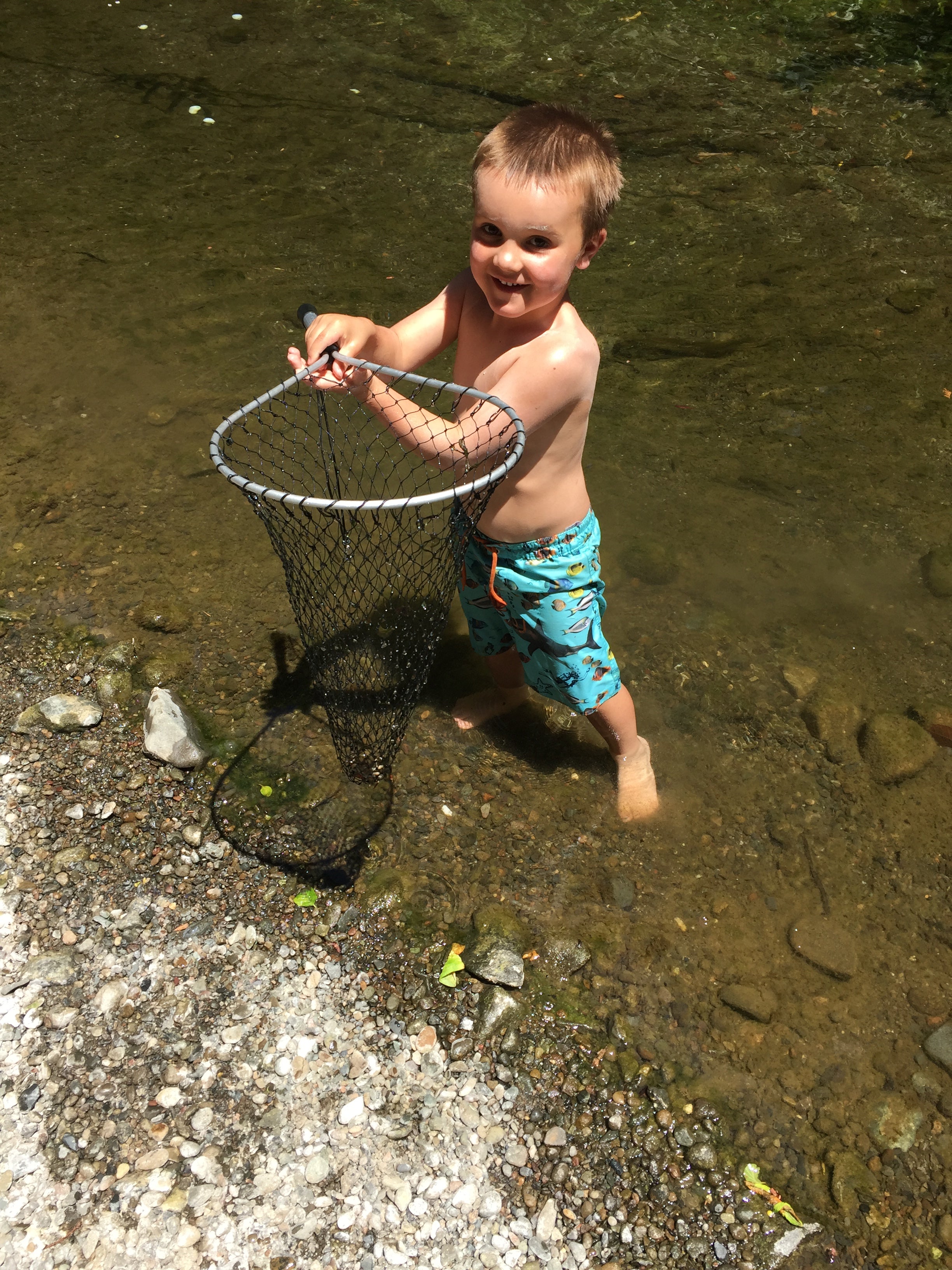 Catching fish and crawdads in Austin Creek across the street from campsite