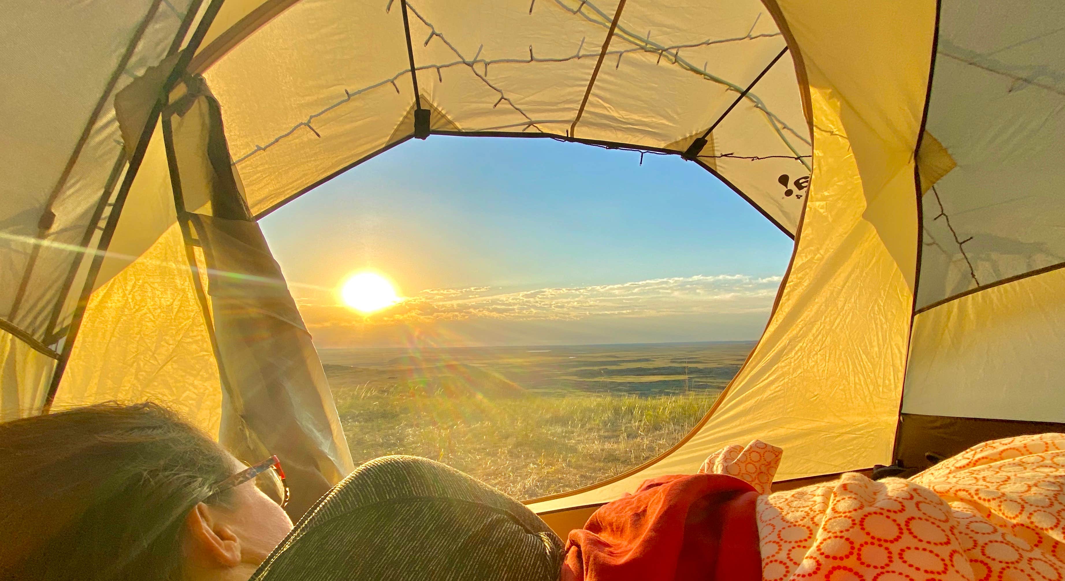 Tent Camping View from Inside Tent in Buffalo Gap Dispersed Camping, Badlands National Park