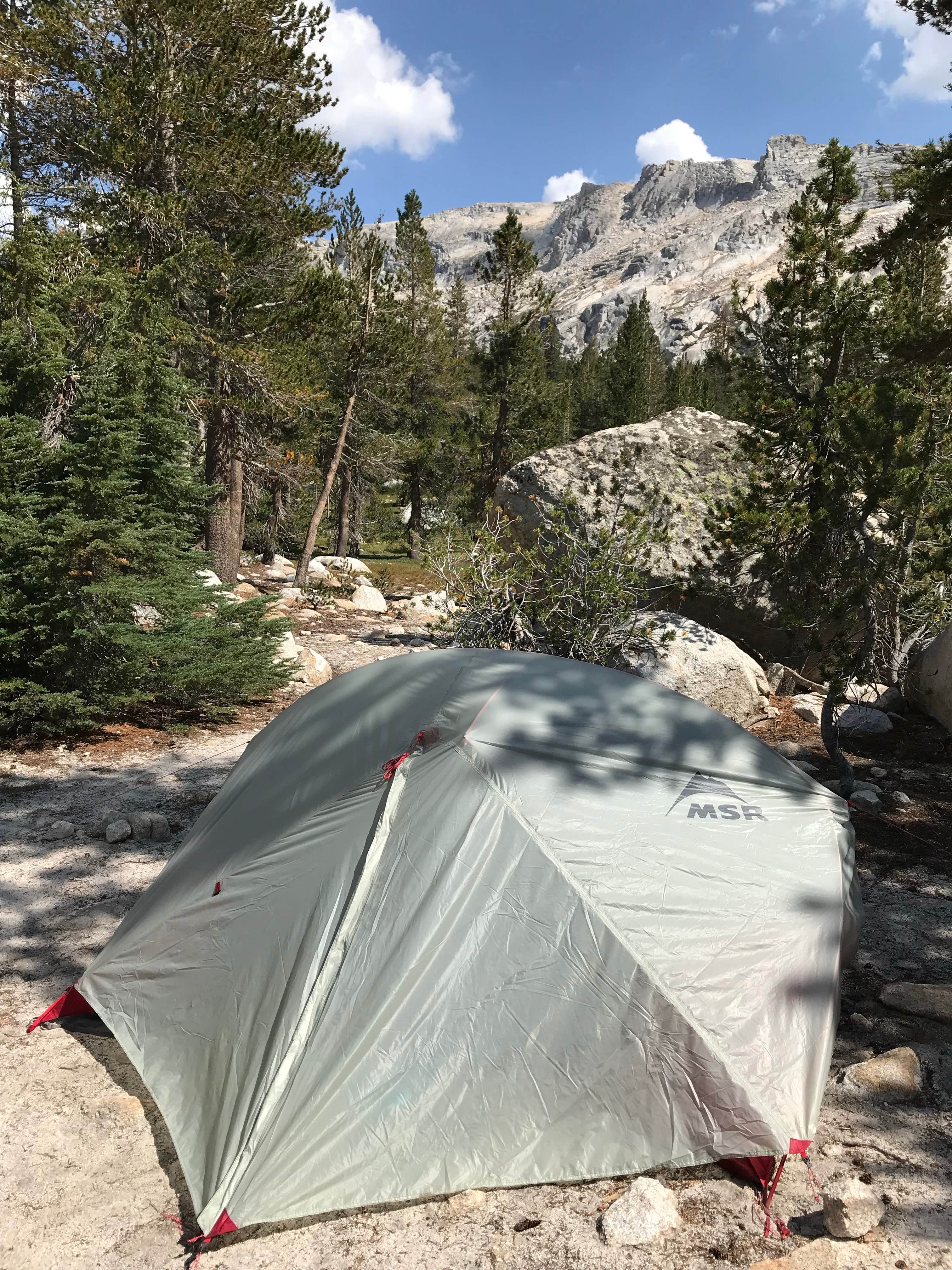 Esther Y.'s photo of tent camping at Young Lakes Backcountry Camp — Yosemite National Park near Coleville, CA