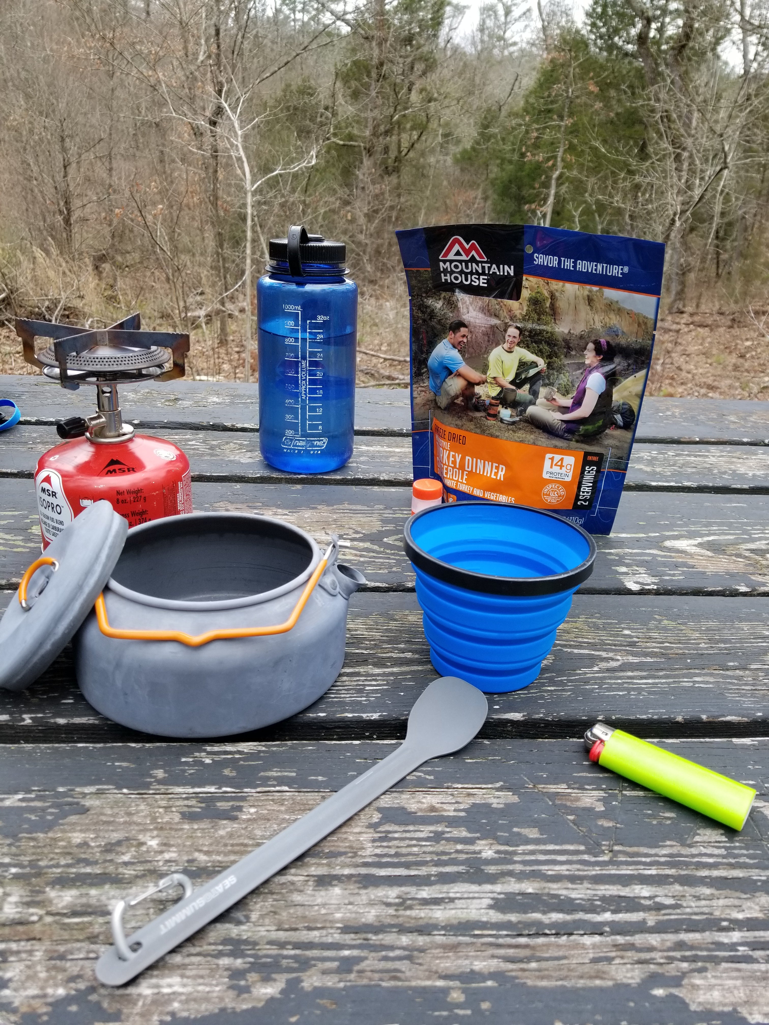 All the gear required to make this Turkey dinner on the trail. Less dishes than Thanksgiving dinner, for sure!