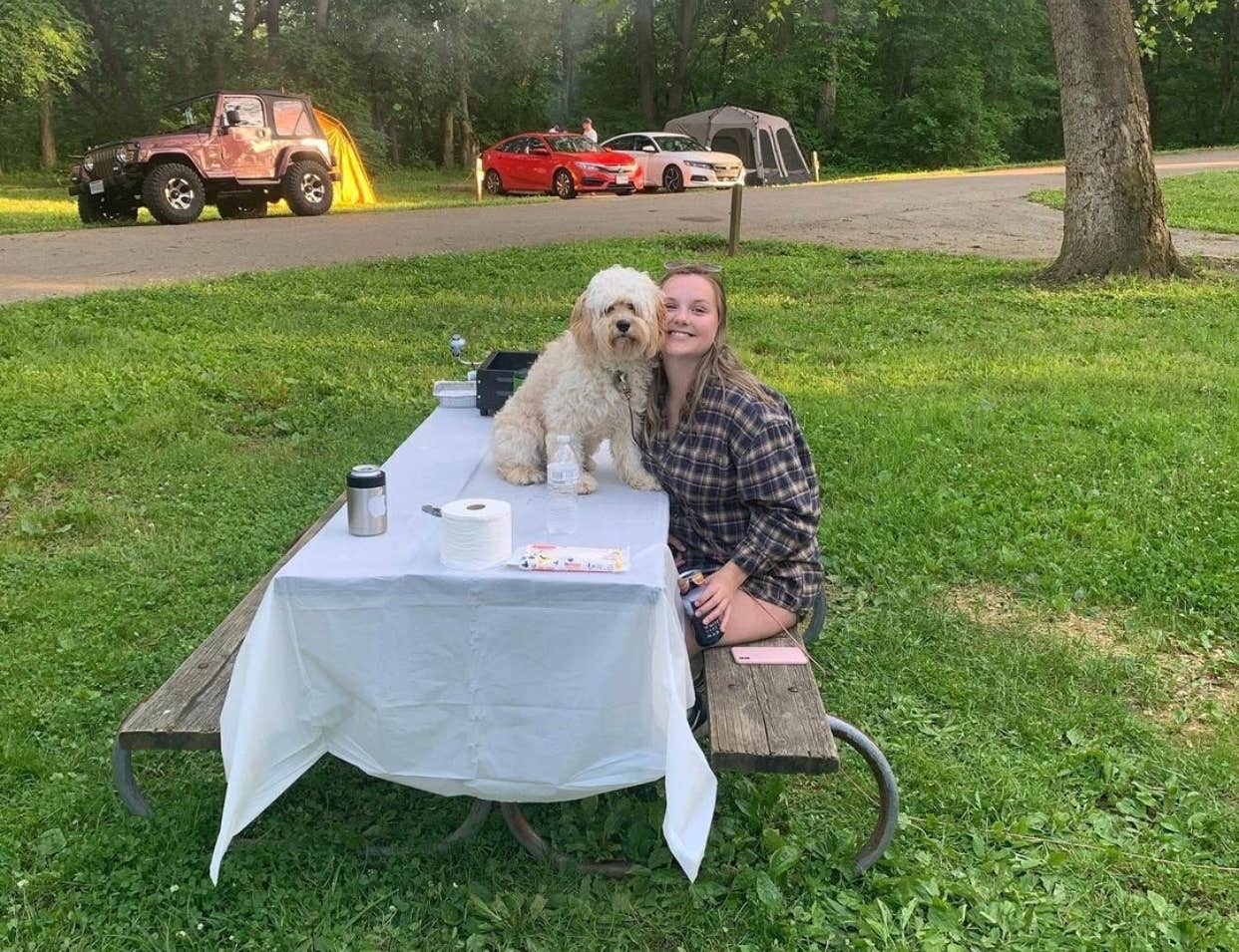 Maddy B.'s photo of camping with pets at Hueston Woods State Park Campground near Lawrenceburg, IN