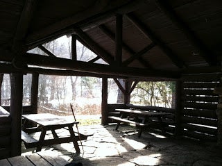Twin Lakes picnic pavilion in winter.