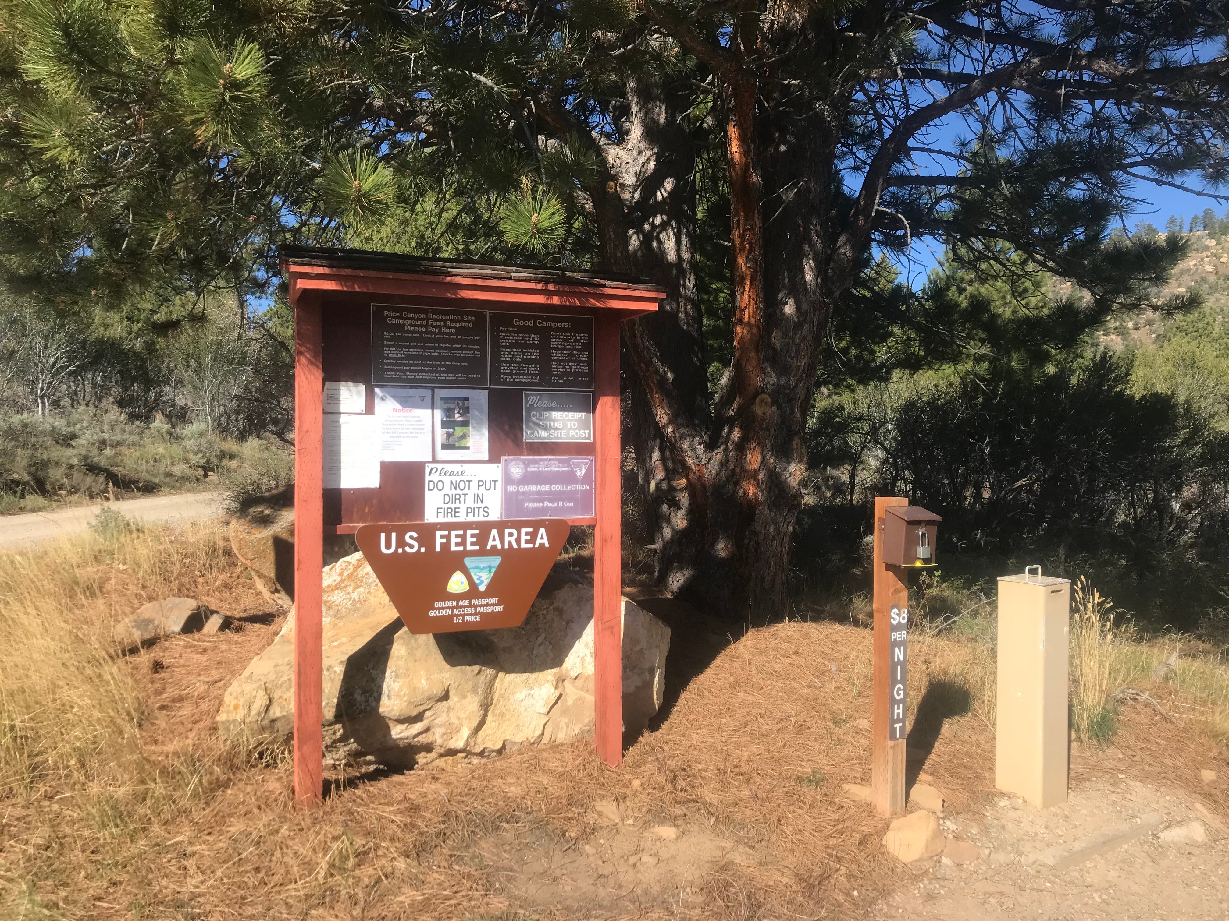 Pay station for Price Canyon Campground.  It was only $8 which is the cheapest pay site I have found.