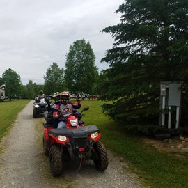 Heading out of the campground on our ATVs