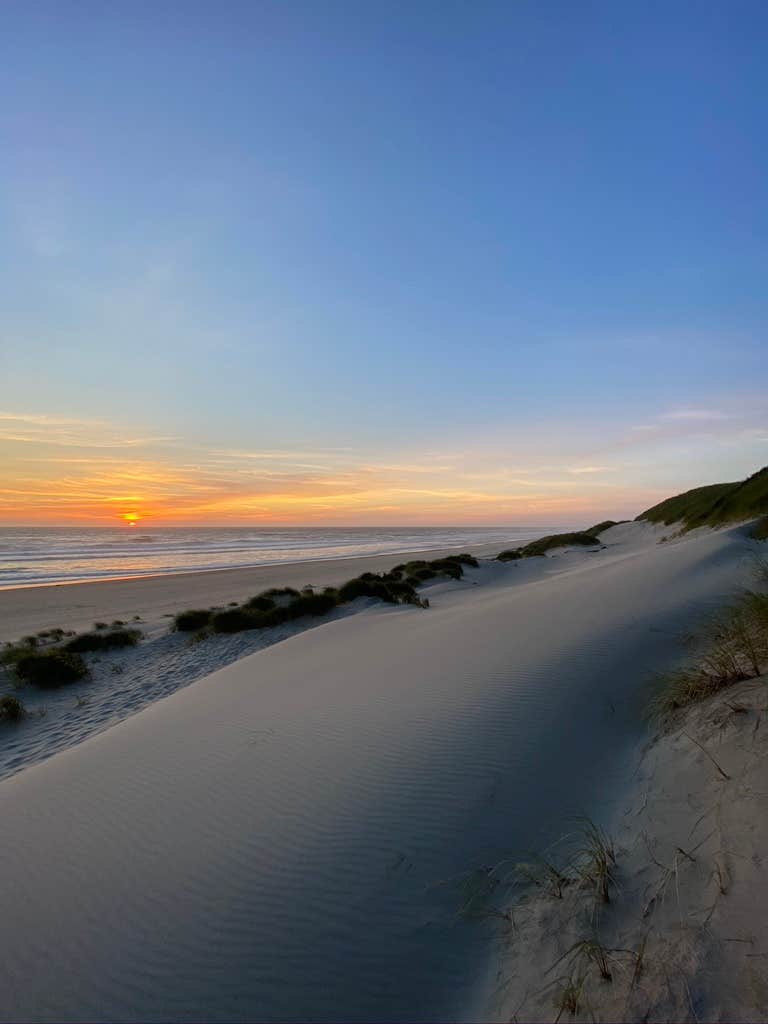 Siltcoos Beach at sunset, 1 mile from campsite. Very windy.