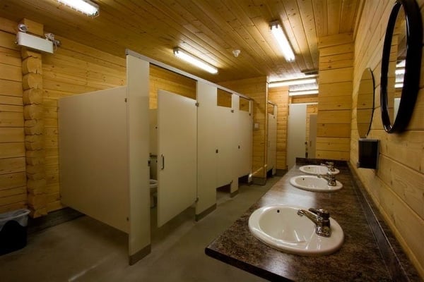 Several clean, updated lodge bathrooms around the campground in each section.
