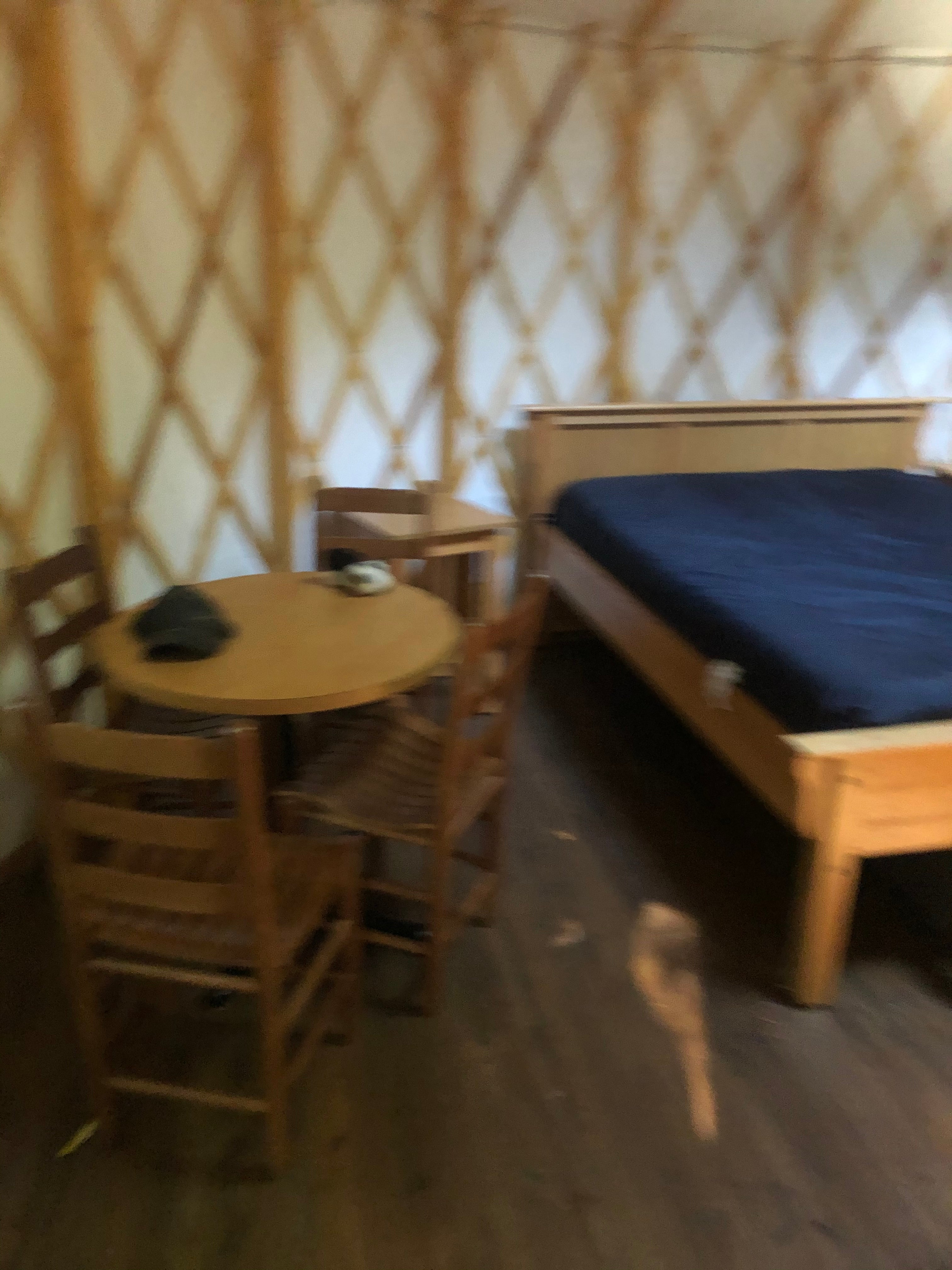 Double bed and small table & chairs