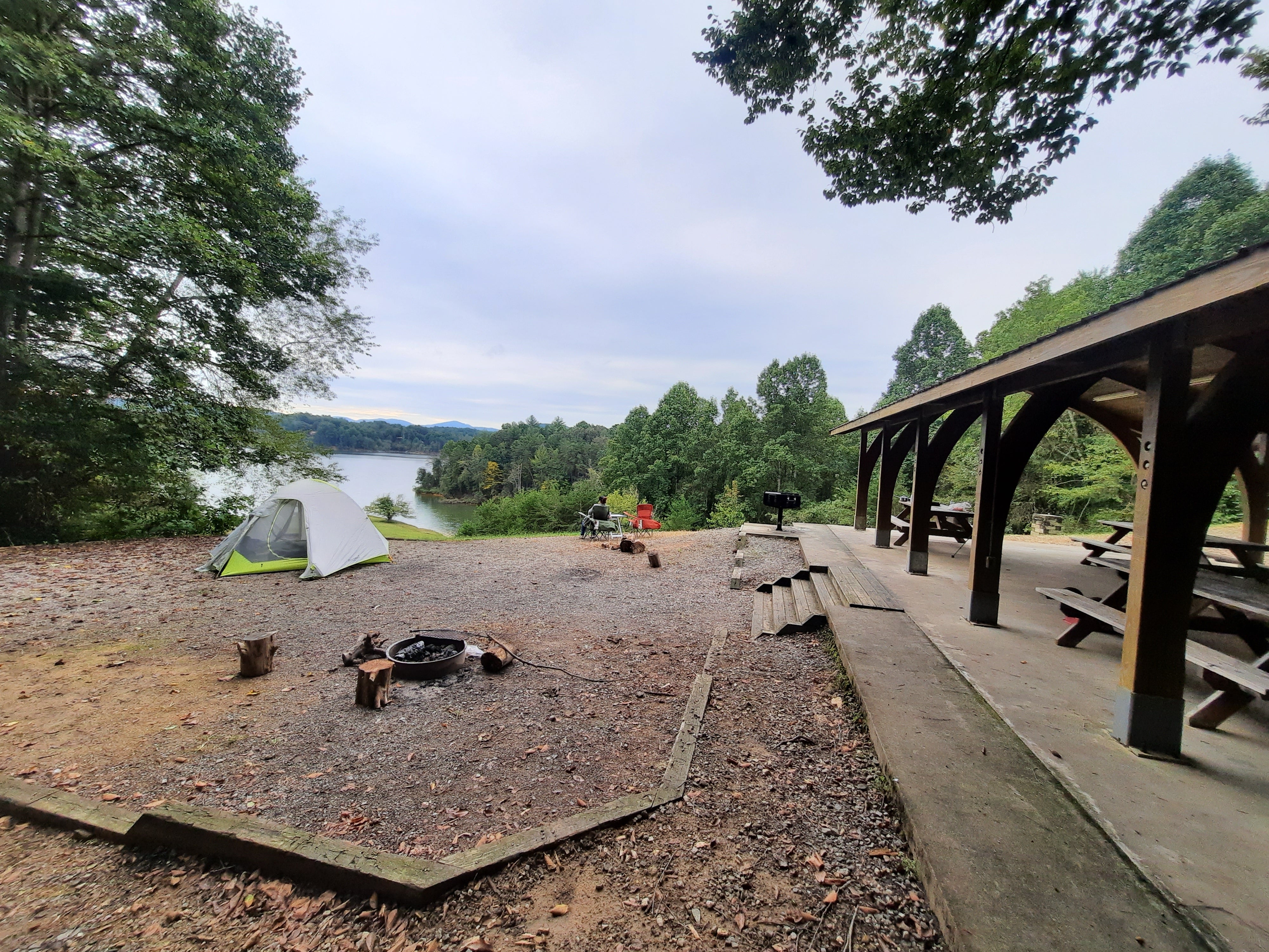 Picnic shelter and the view from group site B