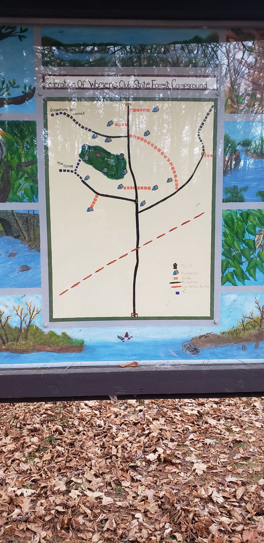 Map of the campground on a sign