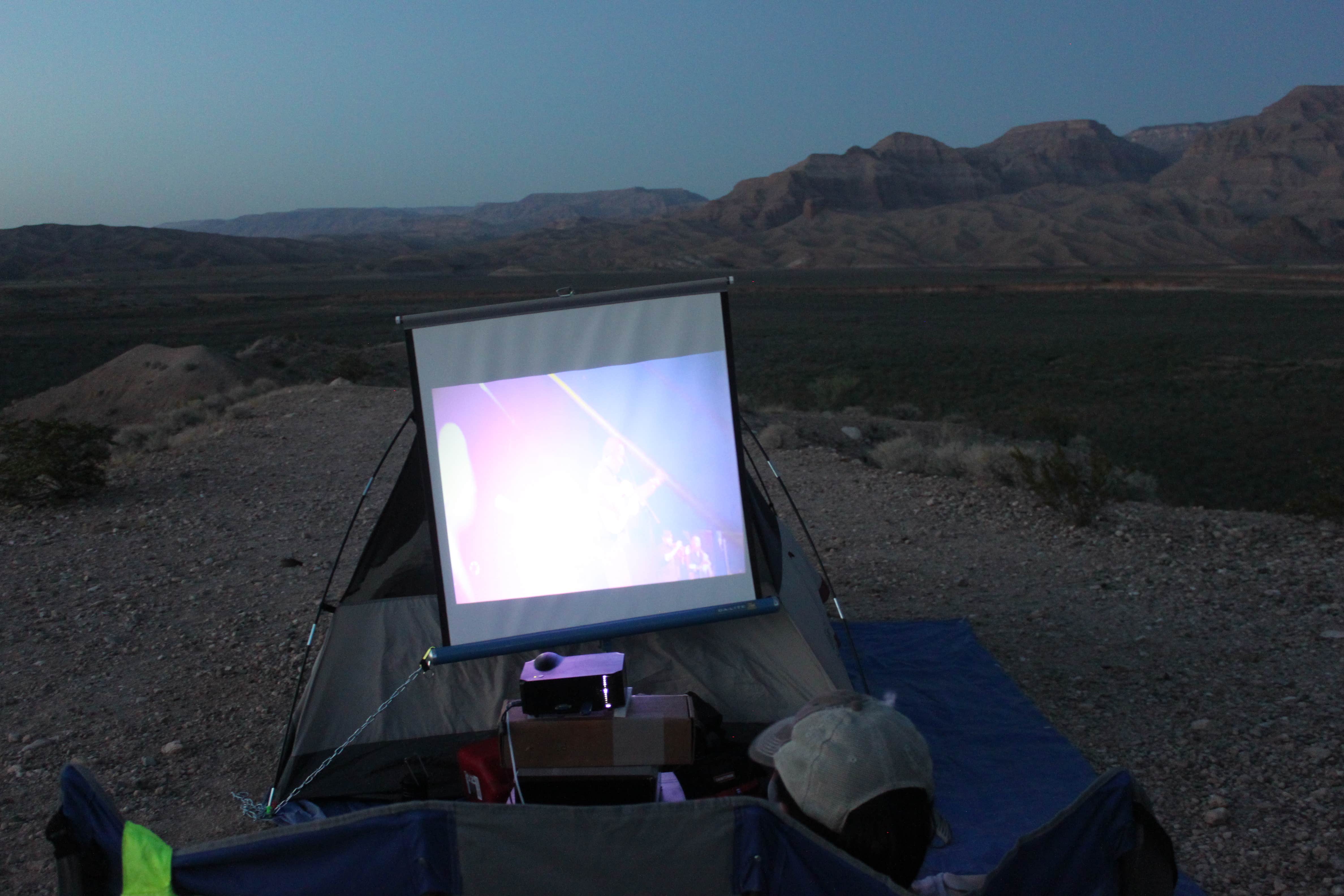 outdoor movie watching with a generator. Before an amazing star-filled sky.
