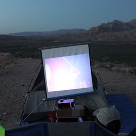 outdoor movie watching with a generator. Before an amazing star-filled sky.