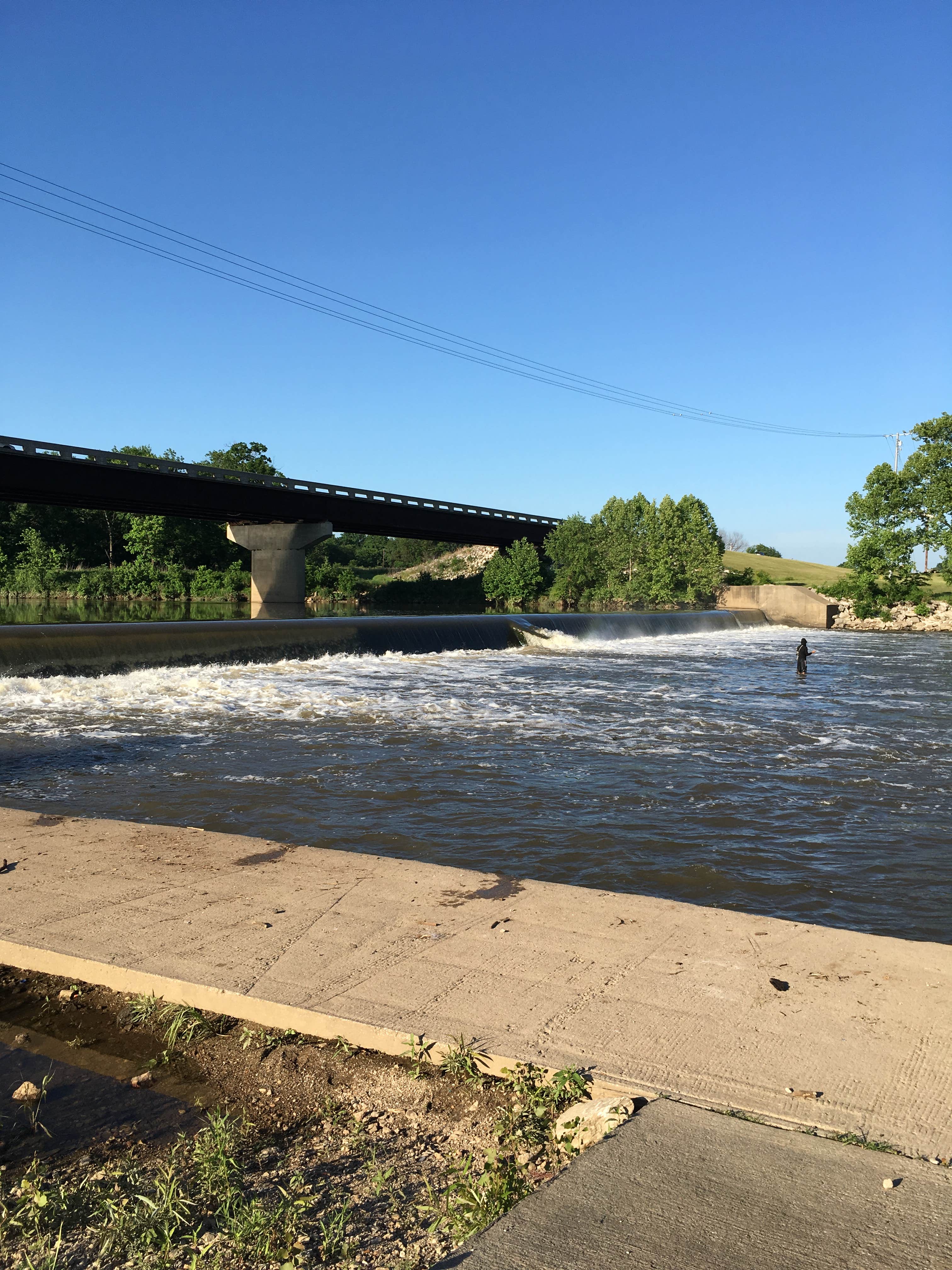 The spillway is a popular place to fish 