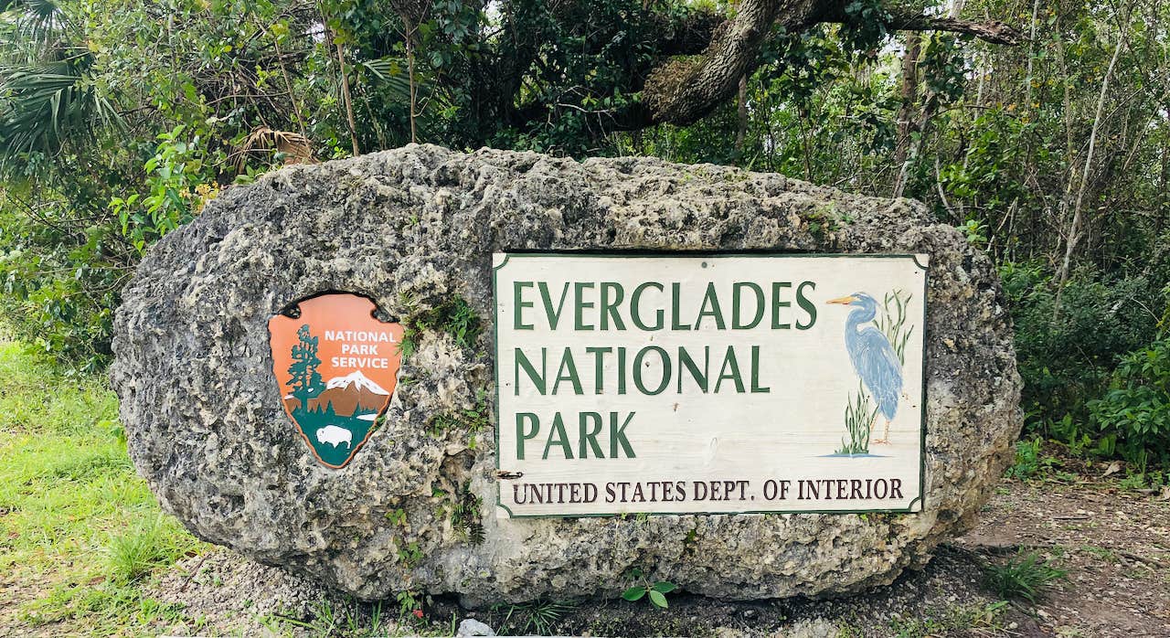 Main Everglades NP sign near Long Pine Key Campground in Everglades National Park