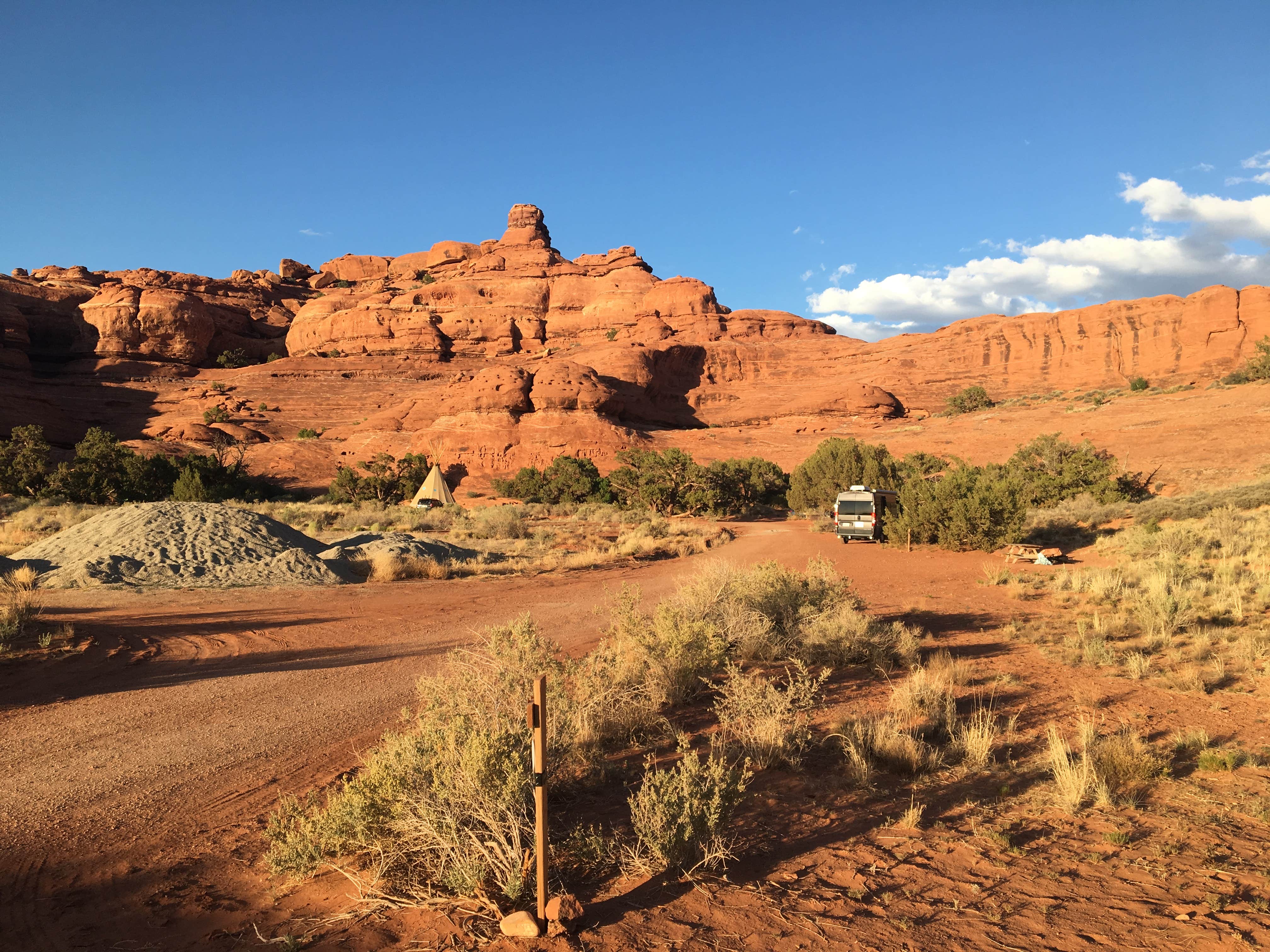 View of the rock formation from site 31.  Note there is one teepee site in the back. 