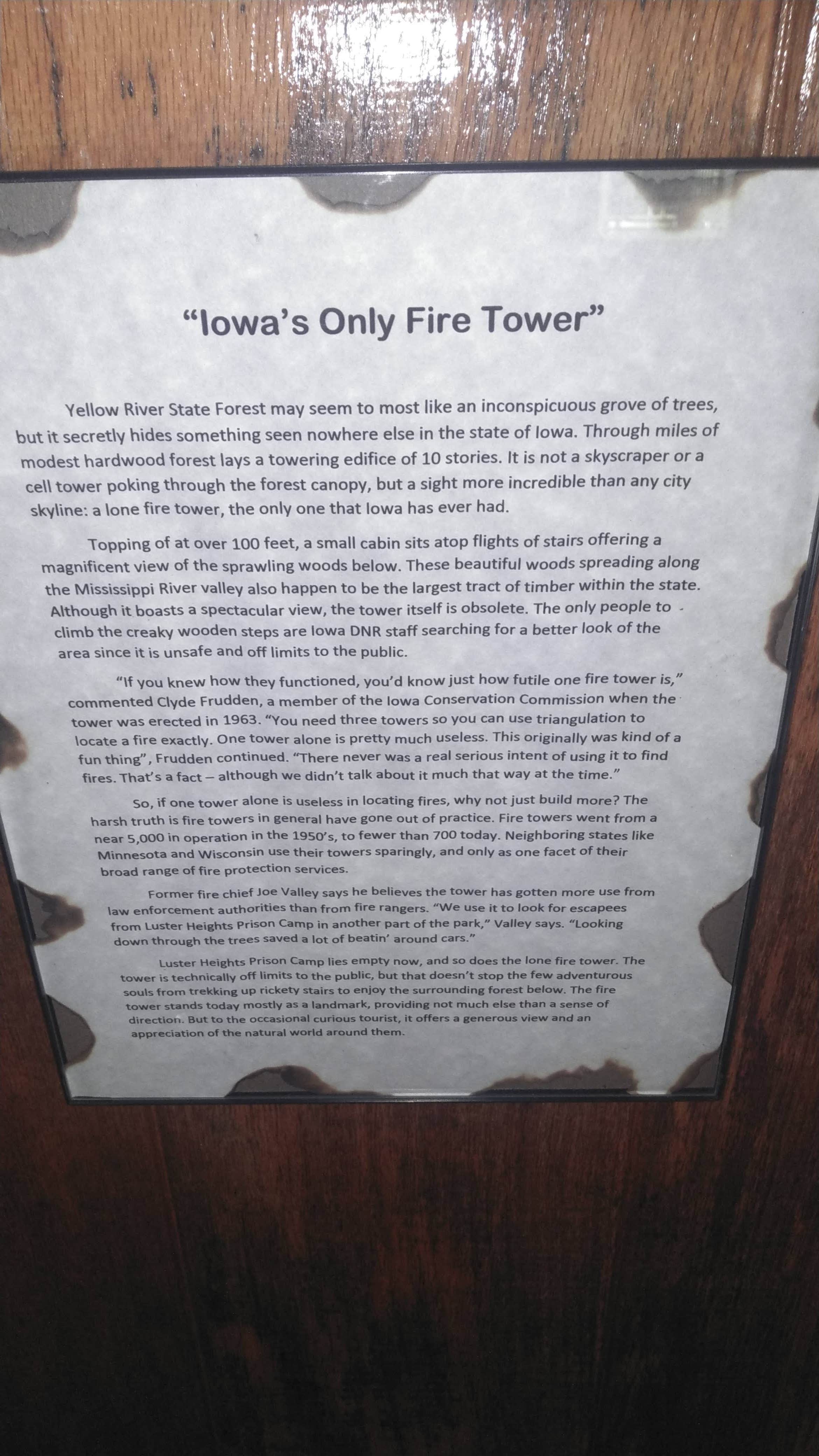 Camper-submitted photo at Fire Tower Cabin — Yellow River State Forest near Waterville, IA