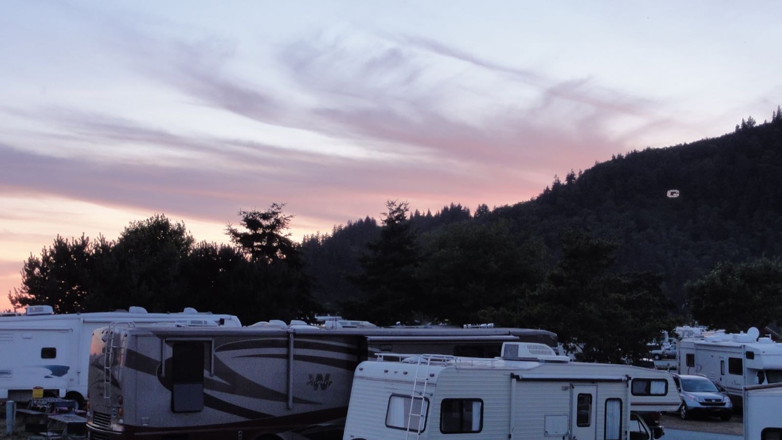 The RV area, which didn't seem nearly as nice as the group camping area (though pretty sunset).