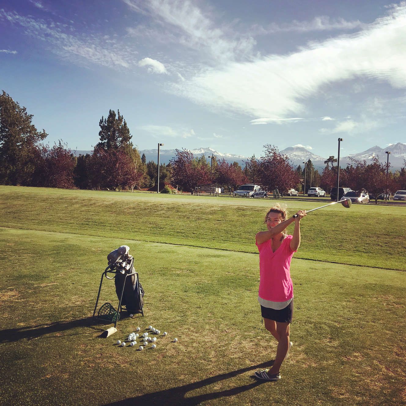 If you golf you should check out the Aspen Golf Course in sisters. Very reasonably priced and a beautiful course. The driving range is net-free and you hit off of grass. They also have a lovely restaurant and bar if you don't golf you can still take in the service and stunning views. 