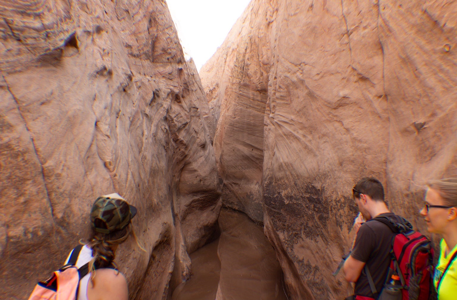 The beginning of Zebra Slot Canyon - people deciding whether to get their feet wet or turn around. 