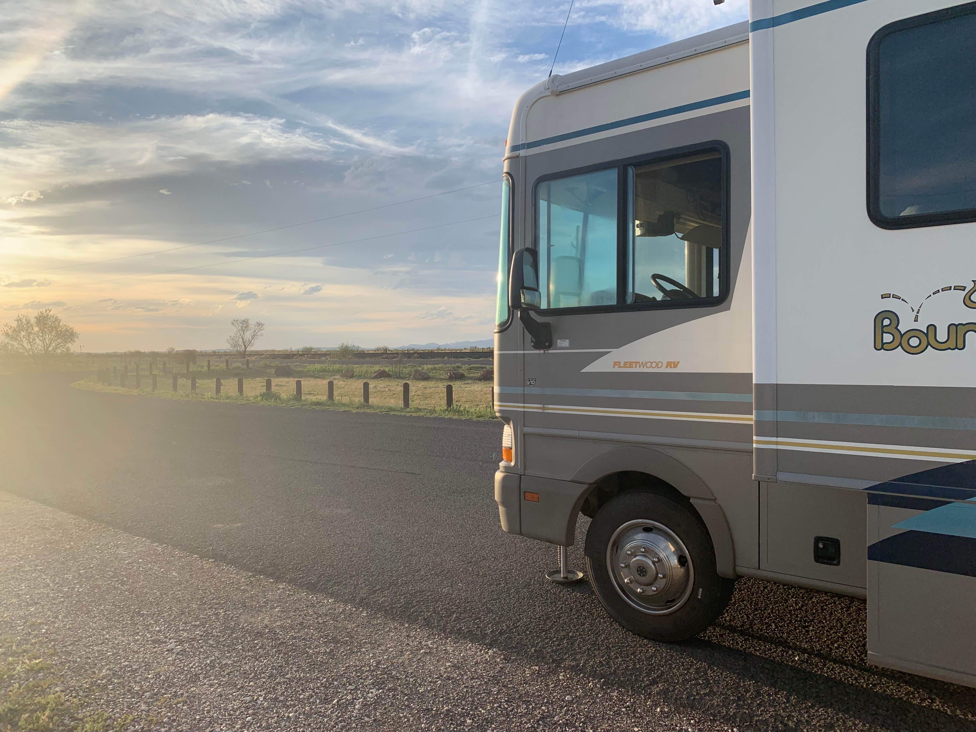 Bounding Around's photo of rv camping at Marfa Lights Viewpoint Rest Area near Alpine, TX