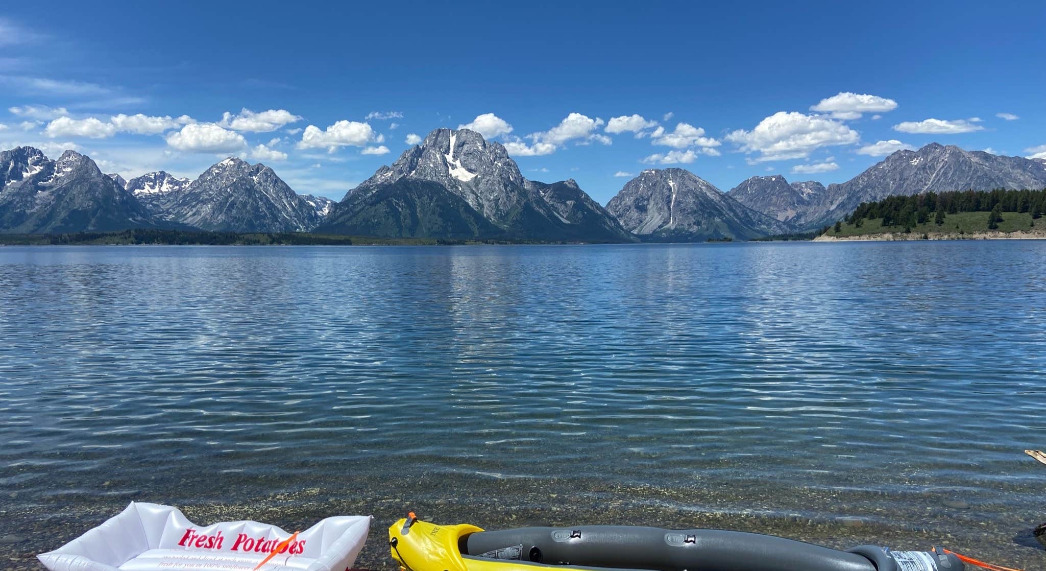 Wyoming Jenny Lake Campground Inflatable Canoes on Lake