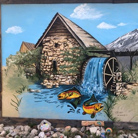 Cool mural and painted rocks
