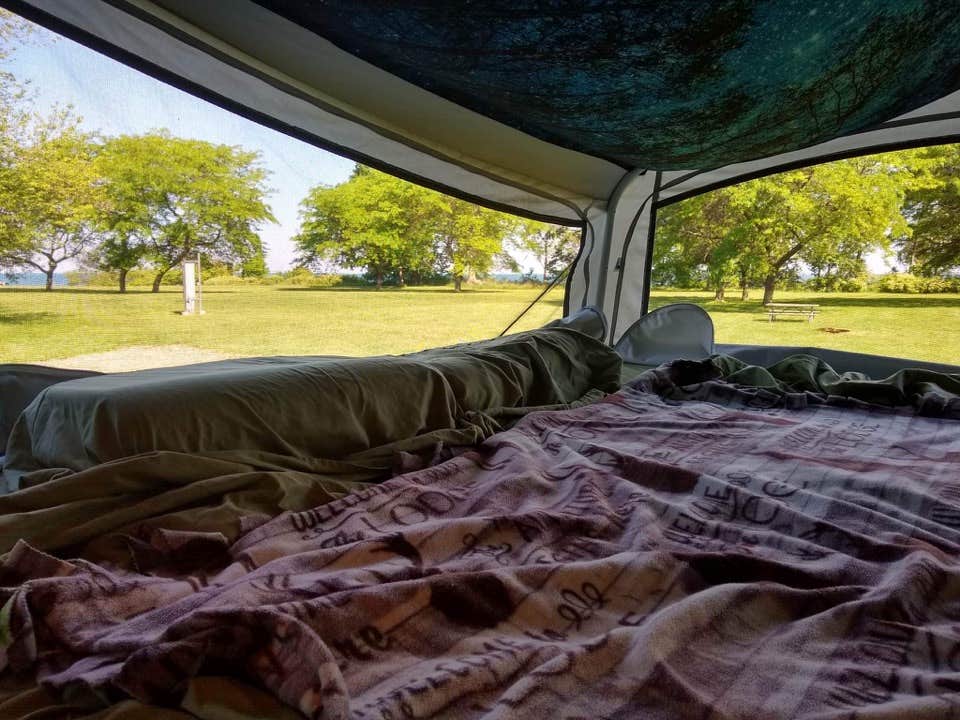 Rachel C.'s photo of glamping accommodations at Four Mile Creek State Park Campground near Barker, NY