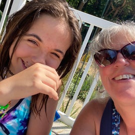 at the pool with the granddaughter