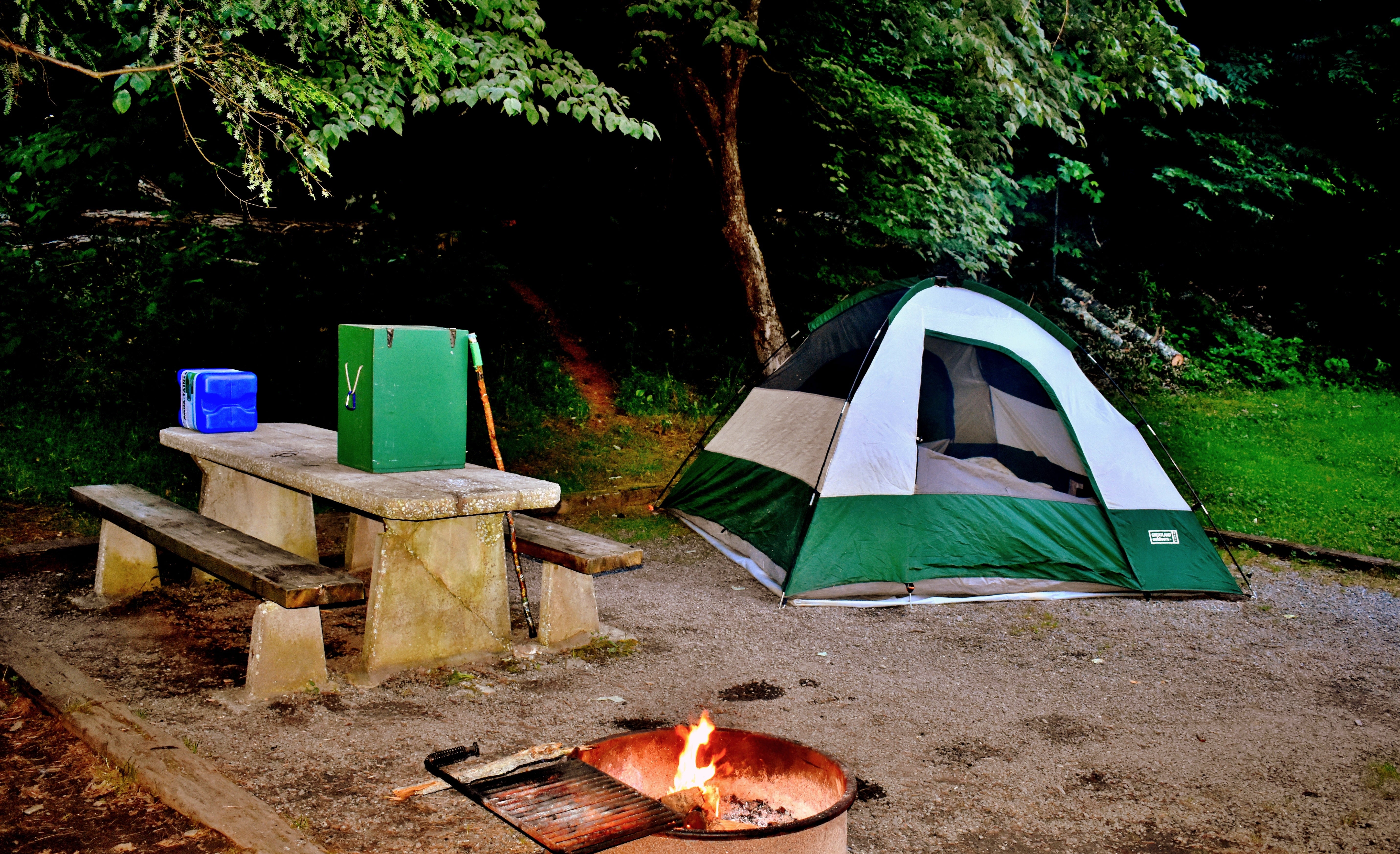 Adequate space, picnic tables, and fire pits make the campsites feel like "camping home."