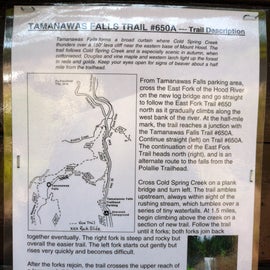 Some Tamawanas Falls trail info