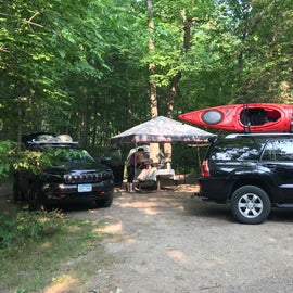 setting up at Bear Paw #2.  Tight, but was perfect in the end.  Maybe the most private drive in site in Bear Paw -- fishhouse/parking to the south.  Extra wooded "lot" to the North.  Woods to the East.  Drive entry to the West was across from bigger RV sites, but we felt tucked away!