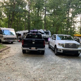 One buddy site on the campground (#45). Our 2021 Mallard on the right, Father-in-law's 1978 Winnebago on the left!