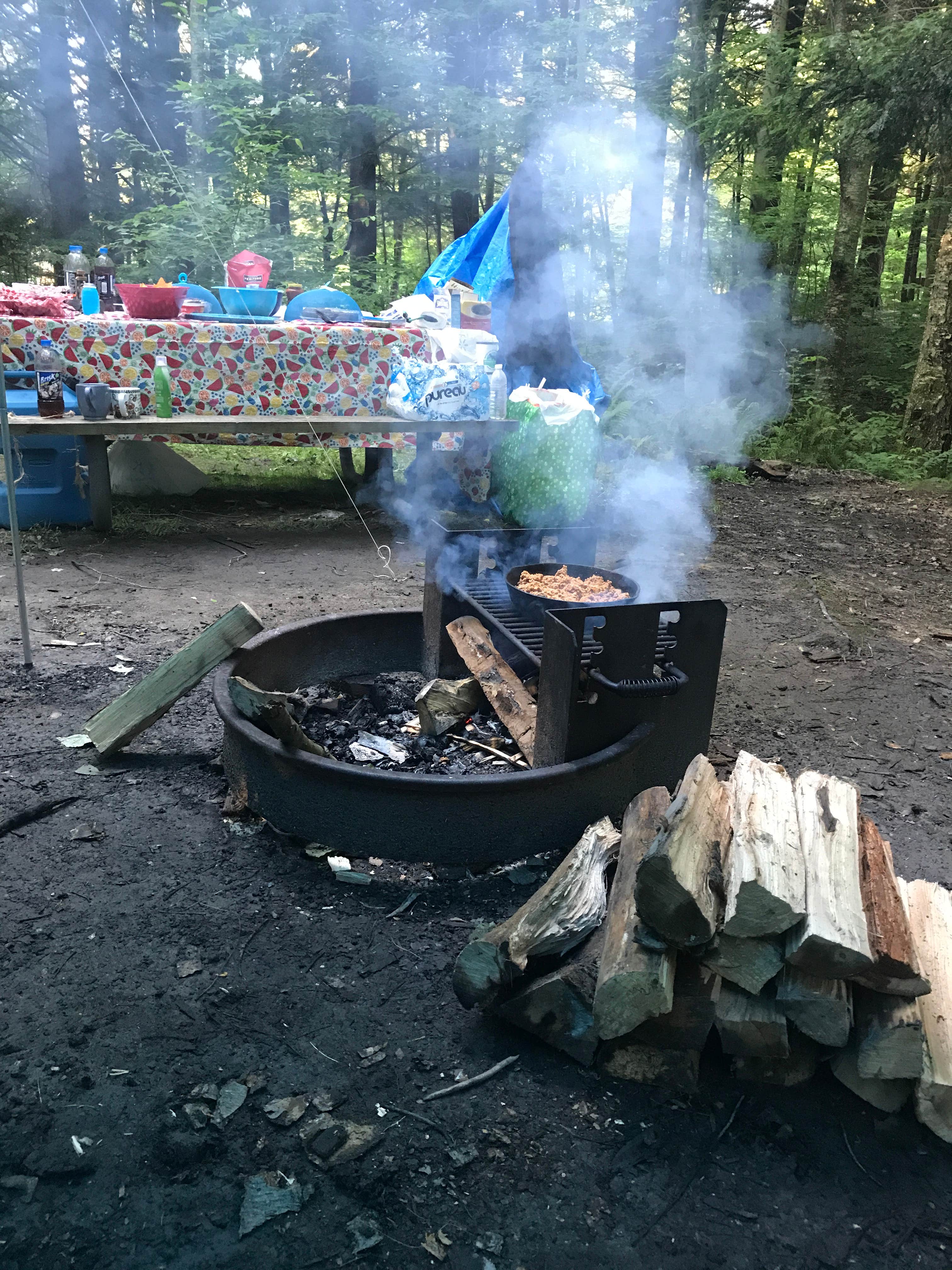 Fire pits and picnic tables at each spot. Wood available at from of camp. $5.00 bundle cut by local disabled vet. 