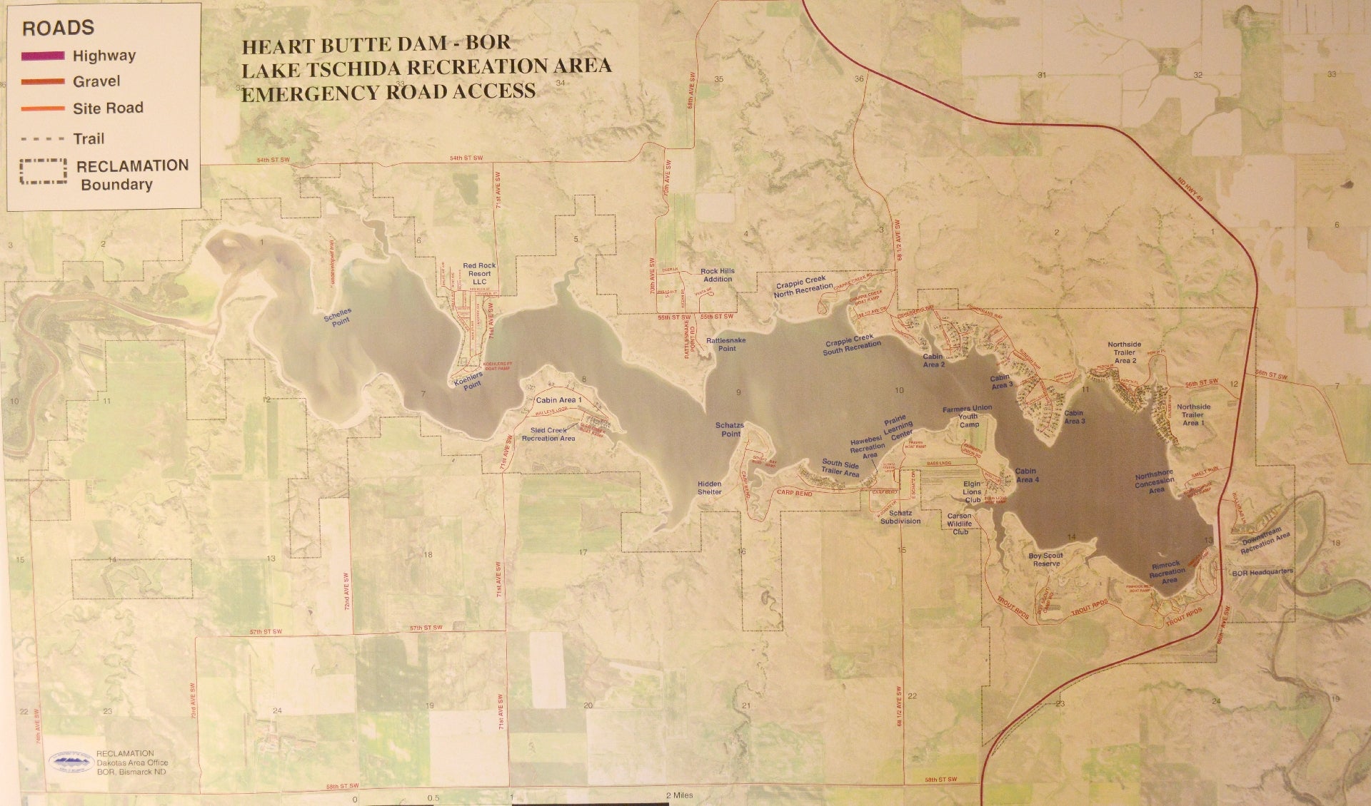 Heart Butte Reservoir map at Lake Tschida