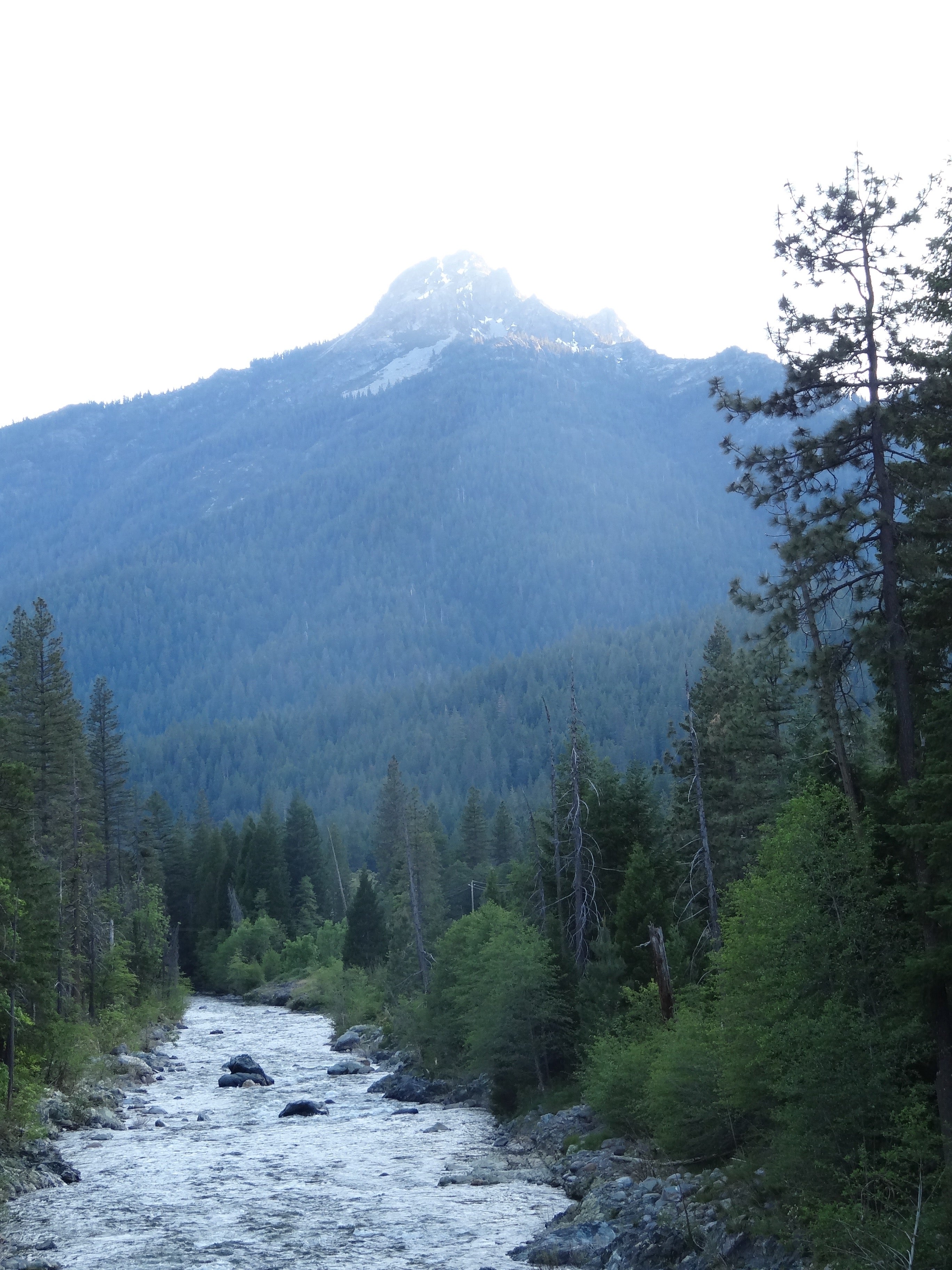 Trinity River and an unnamed peak from the access road to the cabin
