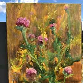 painting of thistle at campsite