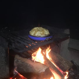 Heating an apple pie bought from a local baker.