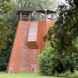 Tucked away behind the trees is this amazing climbing wall