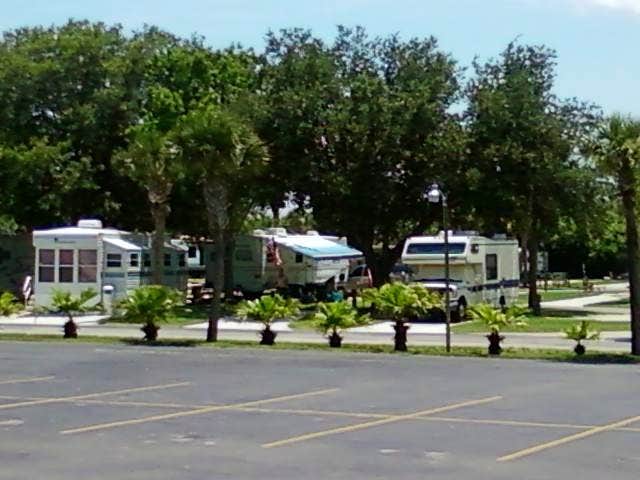 Looking across the parking lot from the pool area