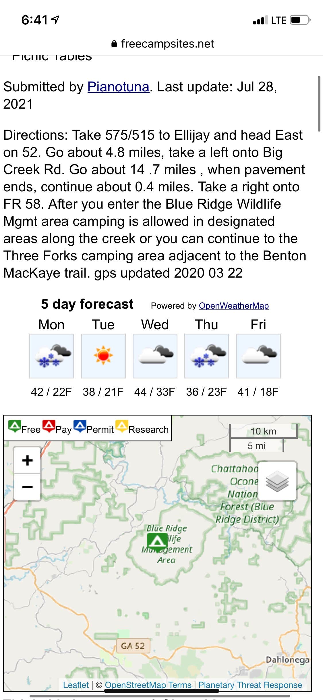 Camper-submitted photo at Three Forks Campground near Ellijay, GA