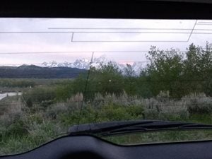 View of the mountains from inside my car
